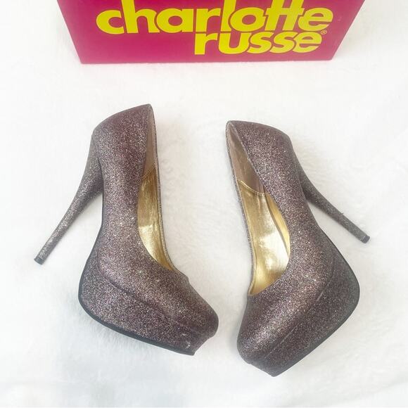 Charlotte Russe mauve glitter Metallic heels size 8 with box - Picture 1 of 8